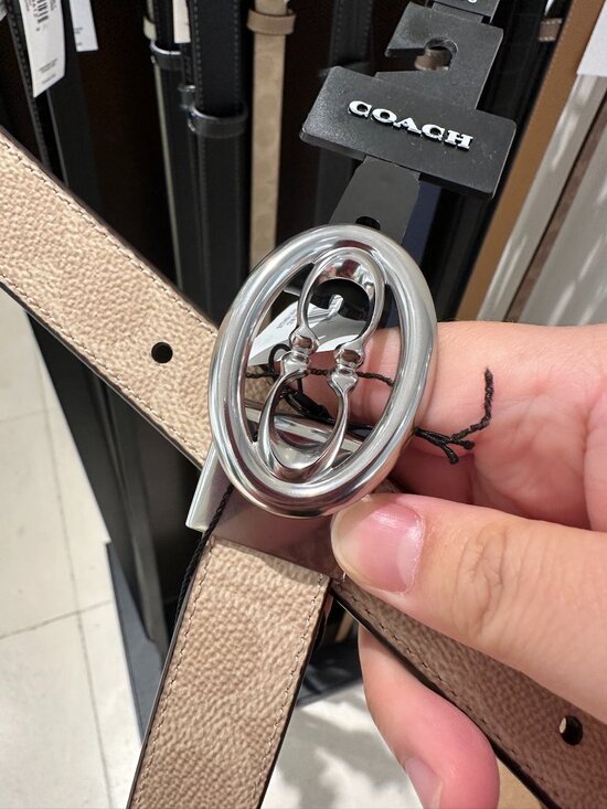 NWT! Coach CZ196 Signature Buckle Cut-To-Size Belt In Sand/Taupe Silver Tone main image 7
